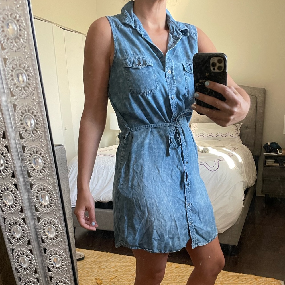 Summer denim button down dress